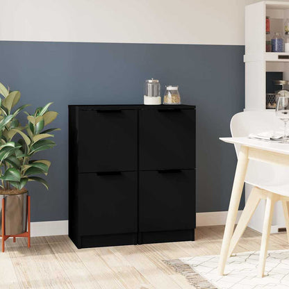 vidaXL Sideboards 2 pcs Black 30x30x70 cm Engineered Wood 1
