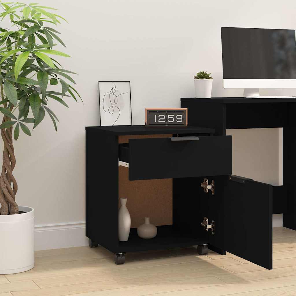 vidaXL Mobile File Cabinet with Wheels Black 45x38x54cm Engineered Wood 3