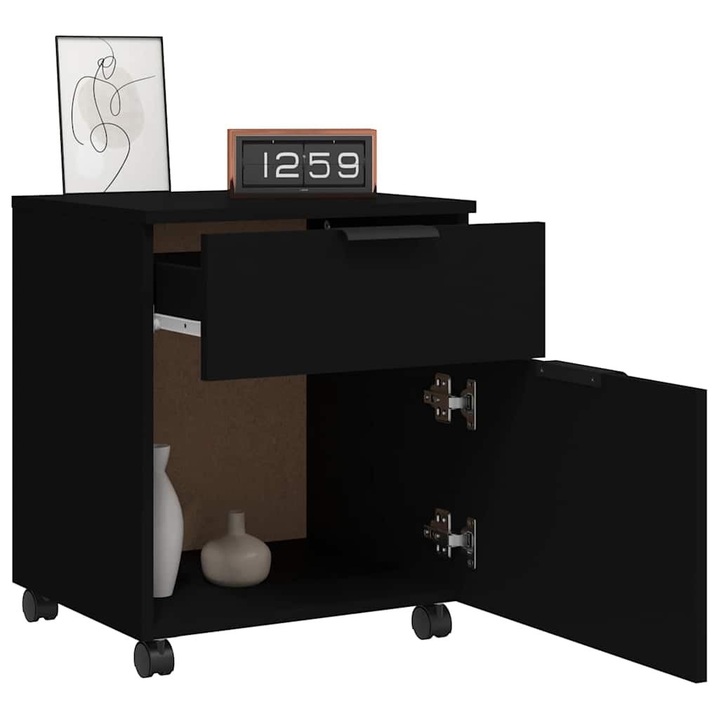 vidaXL Mobile File Cabinet with Wheels Black 45x38x54cm Engineered Wood 4