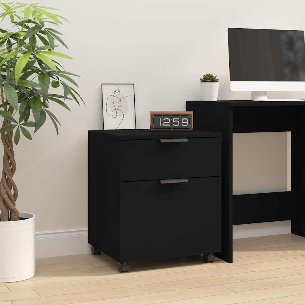 vidaXL Mobile File Cabinet with Wheels Black 45x38x54cm Engineered Wood 1