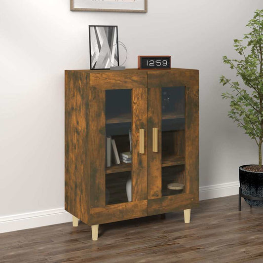 vidaXL Sideboard Smoked Oak Engineered Wood with two glass doors and wooden handles