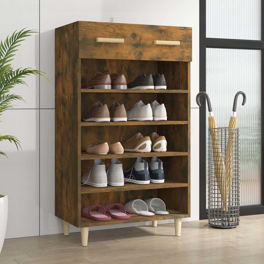 vidaXL Shoe Cabinet Smoked Oak 60x35x105 cm Engineered Wood 1