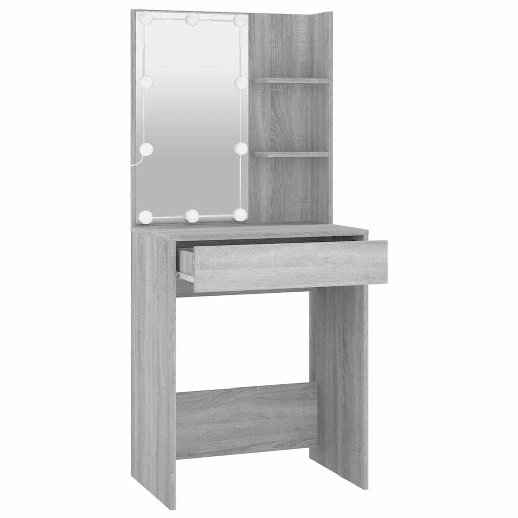 vidaXL Dressing Table with LED Grey Sonoma 60x40x140 cm 4