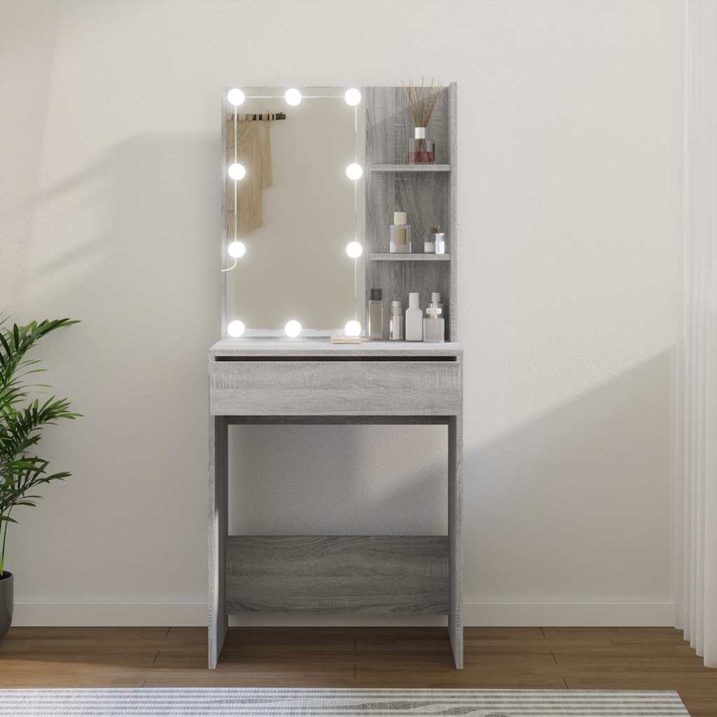 vidaXL Dressing Table with LED Grey Sonoma 60x40x140 cm 1