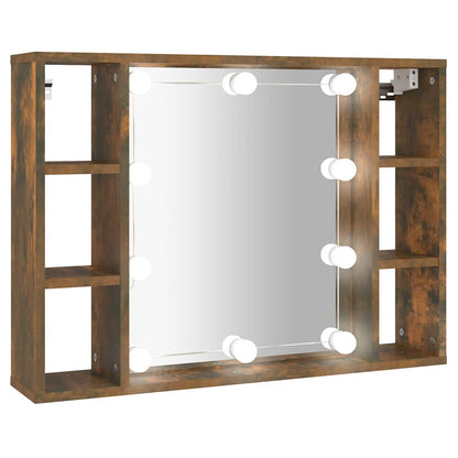 vidaXL Mirror Cabinet with LED Smoked Oak 76x15x55 cm 2