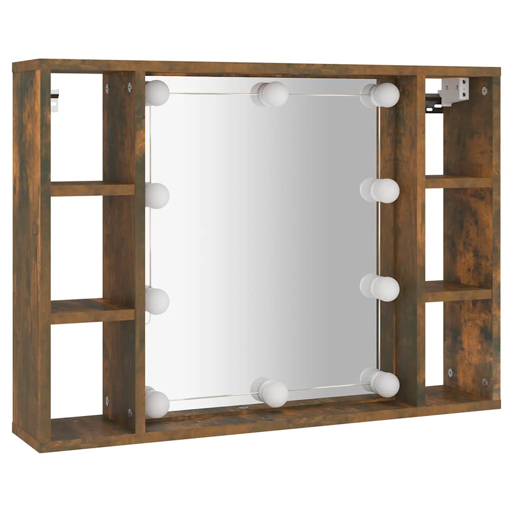 vidaXL Mirror Cabinet with LED Smoked Oak 76x15x55 cm 3