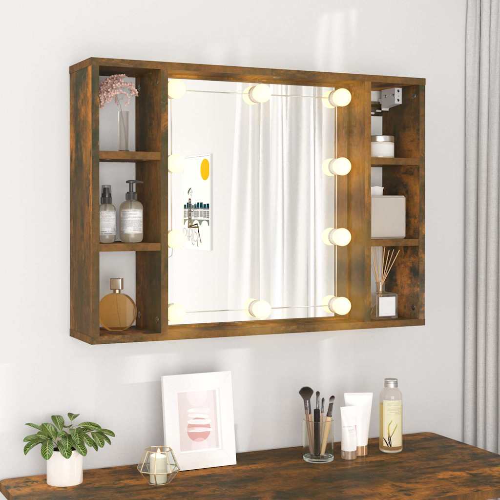 vidaXL Mirror Cabinet with LED Smoked Oak 76x15x55 cm 4