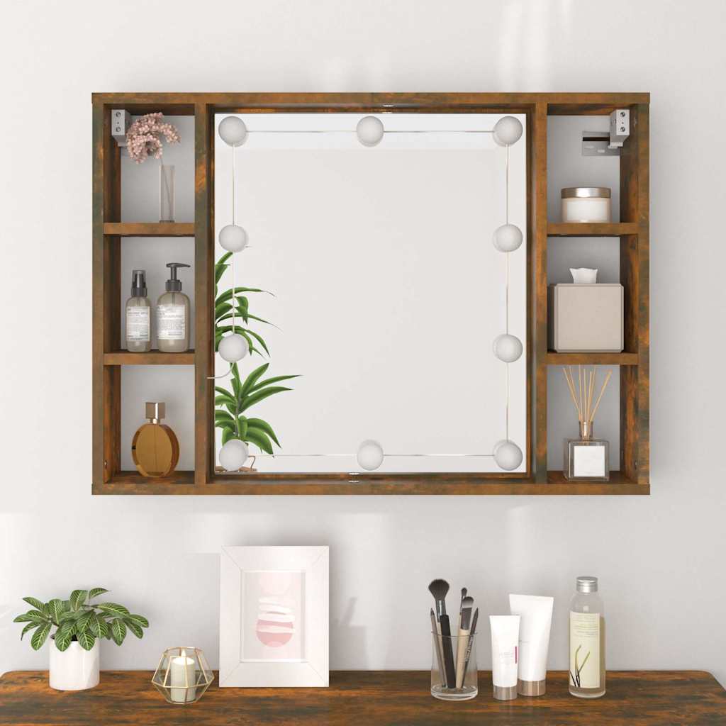 vidaXL Mirror Cabinet with LED Smoked Oak 76x15x55 cm 5