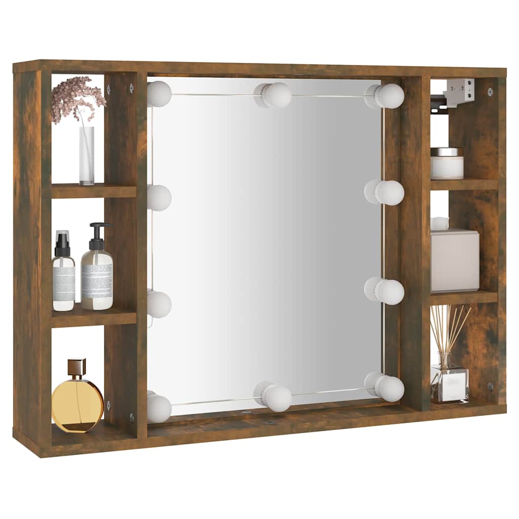 vidaXL Mirror Cabinet with LED Smoked Oak 76x15x55 cm 6