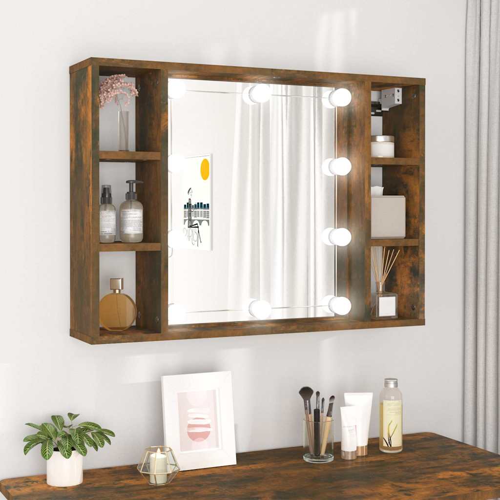 vidaXL Mirror Cabinet with LED Smoked Oak 76x15x55 cm 1