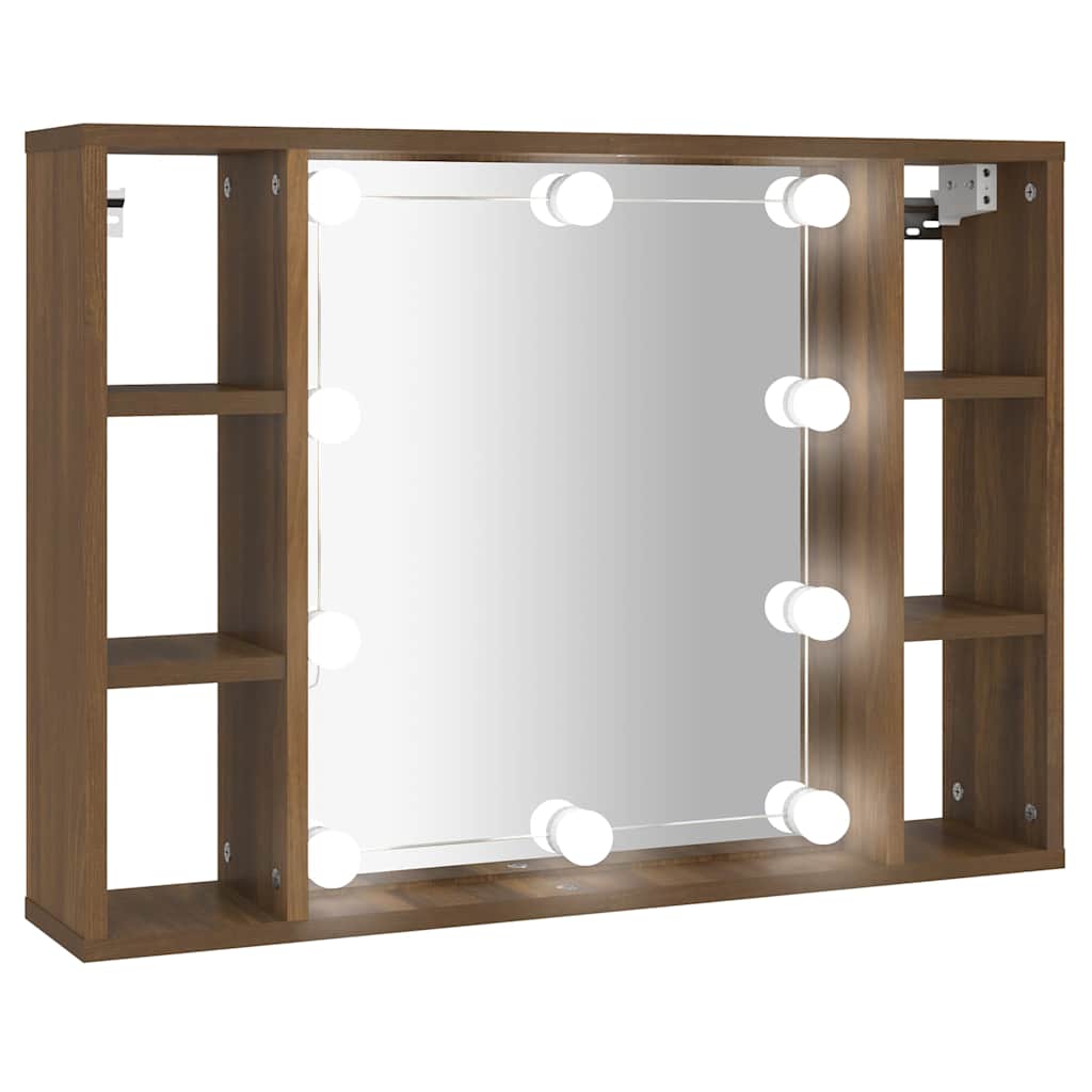 vidaXL Mirror Cabinet with LED Brown Oak 76x15x55 cm 2