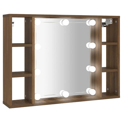 vidaXL Mirror Cabinet with LED Brown Oak 76x15x55 cm 2