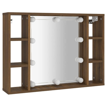vidaXL Mirror Cabinet with LED Brown Oak 76x15x55 cm 3