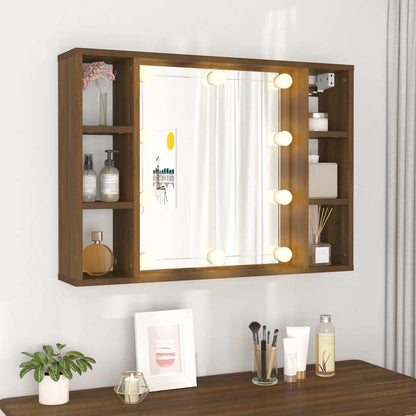 vidaXL Mirror Cabinet with LED Brown Oak 76x15x55 cm 4