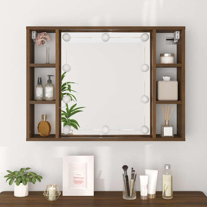 vidaXL Mirror Cabinet with LED Brown Oak 76x15x55 cm 5