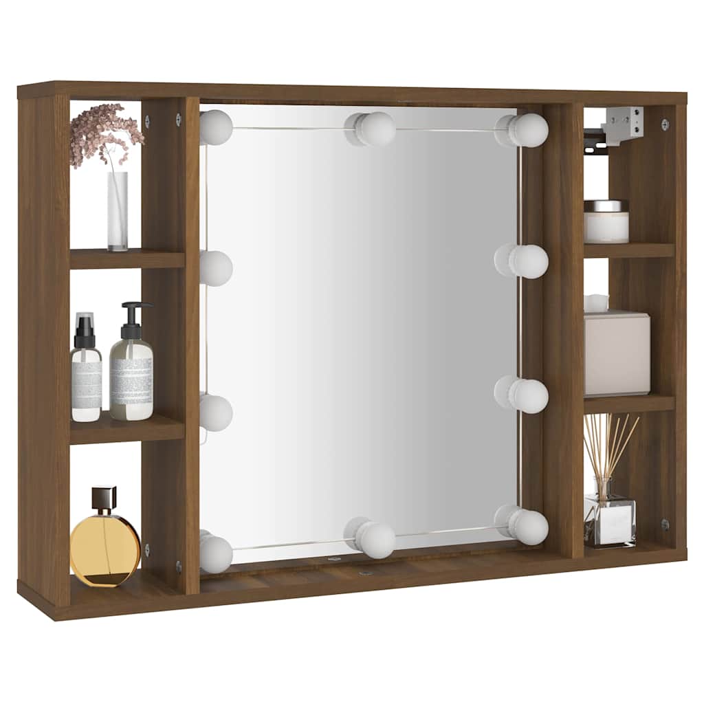 vidaXL Mirror Cabinet with LED Brown Oak 76x15x55 cm 6