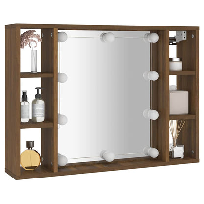 vidaXL Mirror Cabinet with LED Brown Oak 76x15x55 cm 6