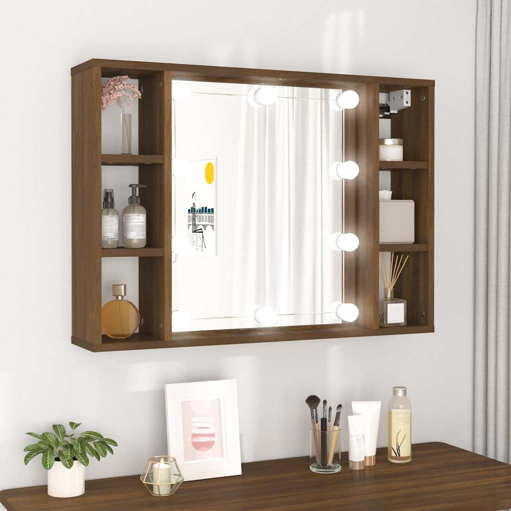 vidaXL Mirror Cabinet with LED Brown Oak 76x15x55 cm 1