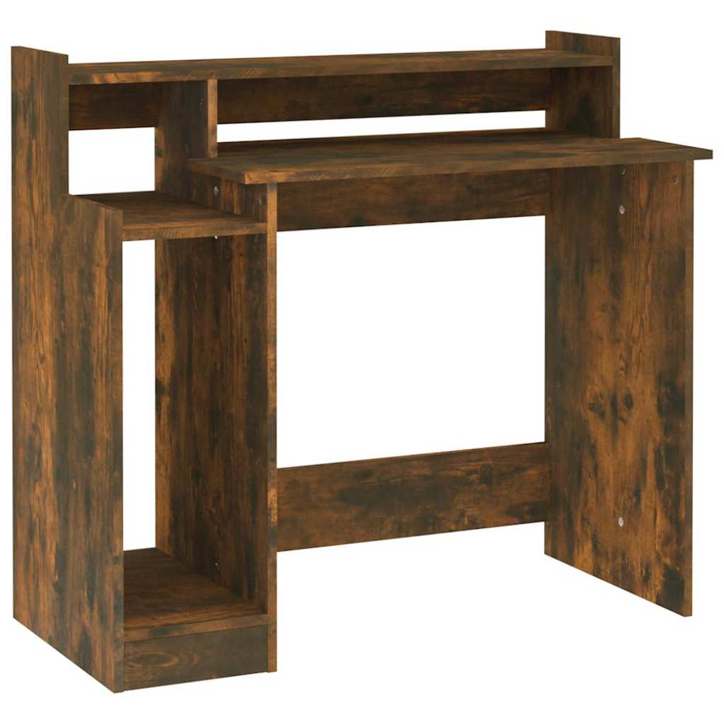 vidaXL Desk with LED Lights Smoked Oak 97x45x90 cm Engineered Wood 6