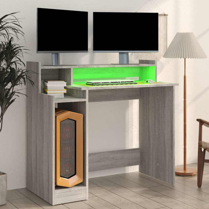 vidaXL Desk with LED Lights Grey Sonoma 97x45x90 cm Engineered Wood 5