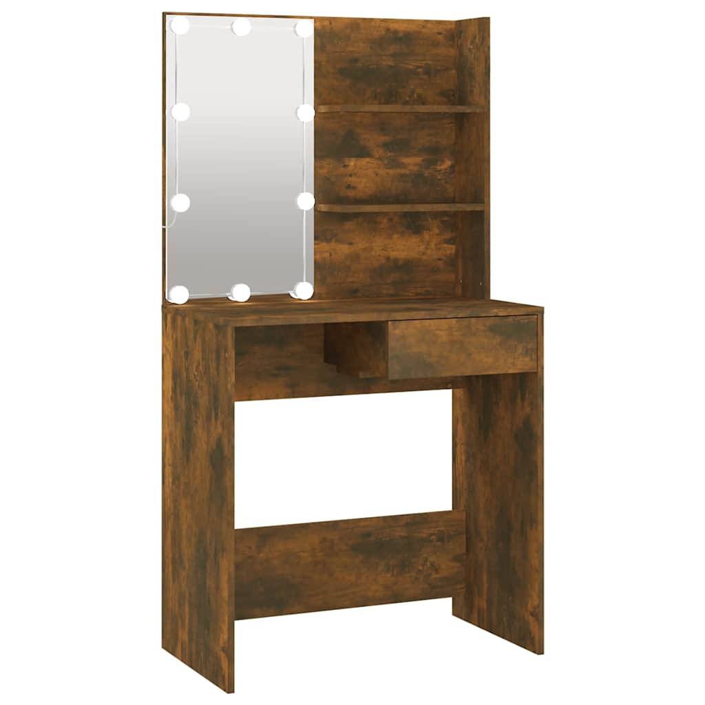 vidaXL Dressing Table with LED Smoked Oak 74.5x40x141 cm 2