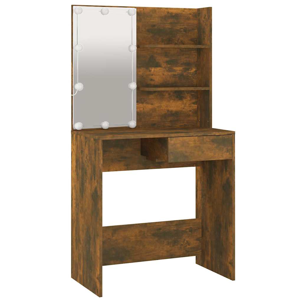 vidaXL Dressing Table with LED Smoked Oak 74.5x40x141 cm 3