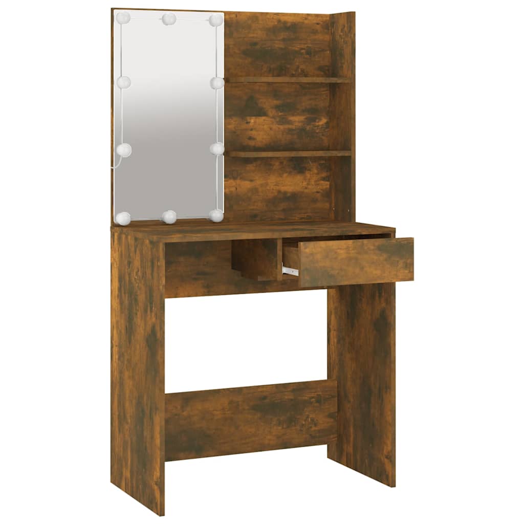 vidaXL Dressing Table with LED Smoked Oak 74.5x40x141 cm 4