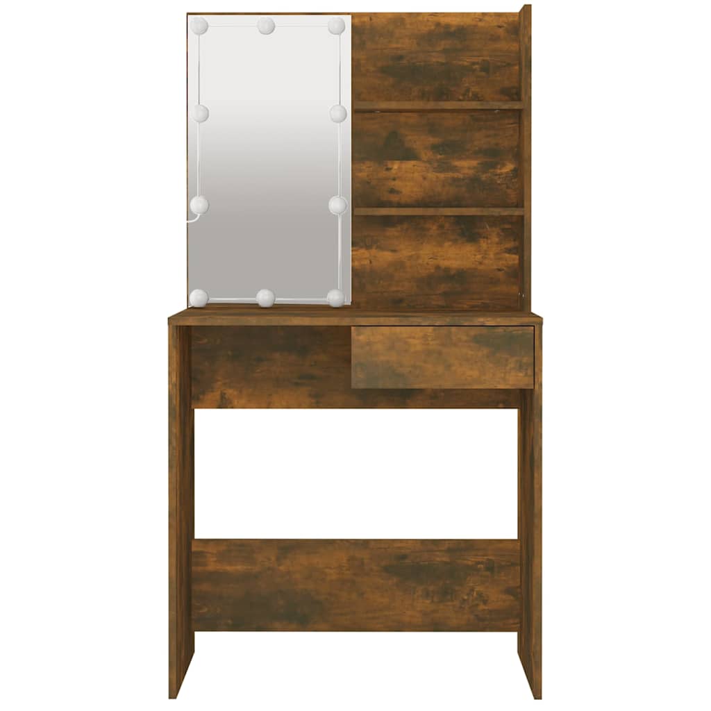vidaXL Dressing Table with LED Smoked Oak 74.5x40x141 cm 5