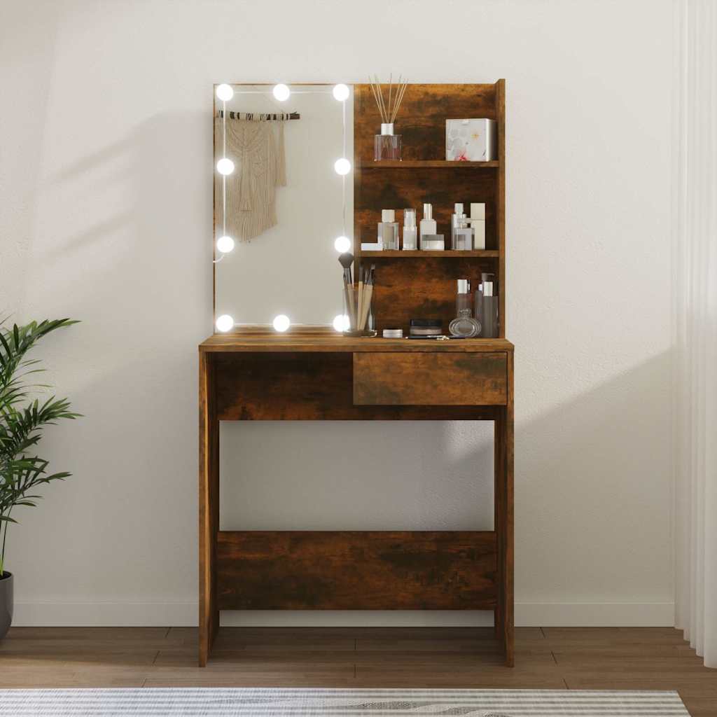 vidaXL Dressing Table with LED Smoked Oak 74.5x40x141 cm 1