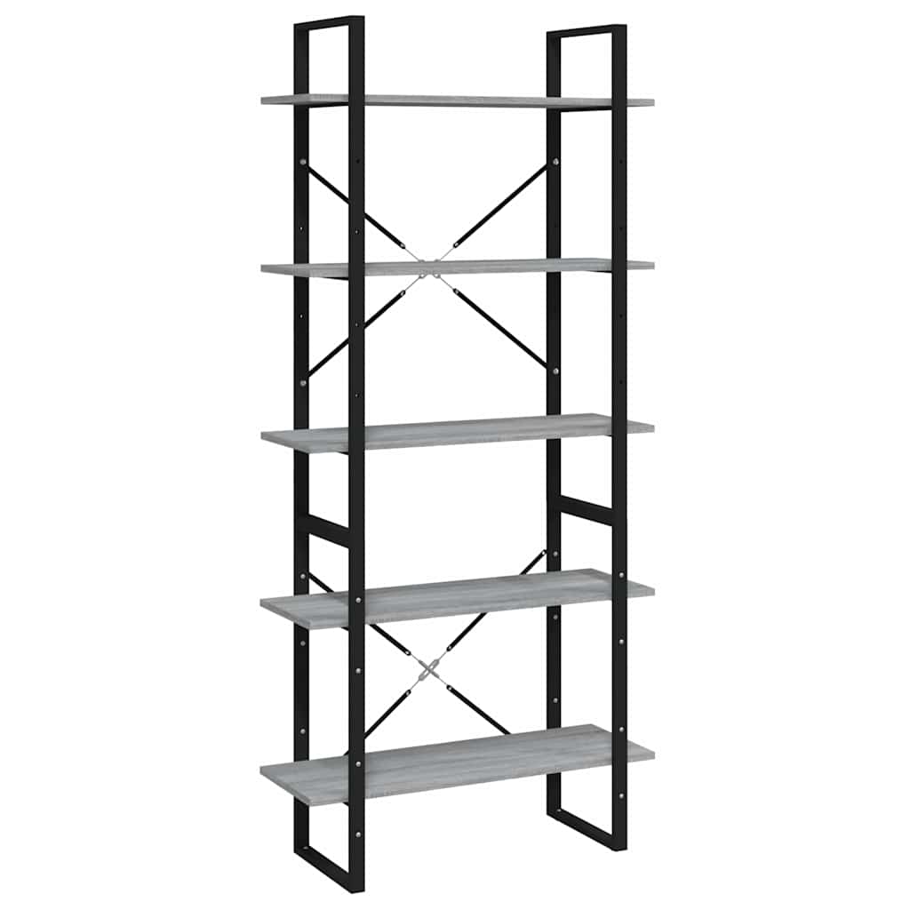 vidaXL 5-Tier Book Cabinet Grey Sonoma 80x30x175 cm Engineered Wood 2