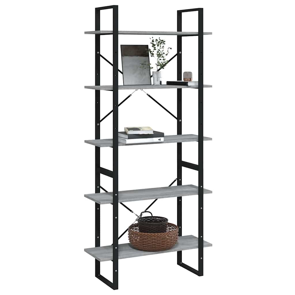 vidaXL 5-Tier Book Cabinet Grey Sonoma 80x30x175 cm Engineered Wood 4