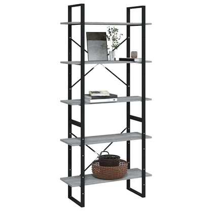 vidaXL 5-Tier Book Cabinet Grey Sonoma 80x30x175 cm Engineered Wood 4