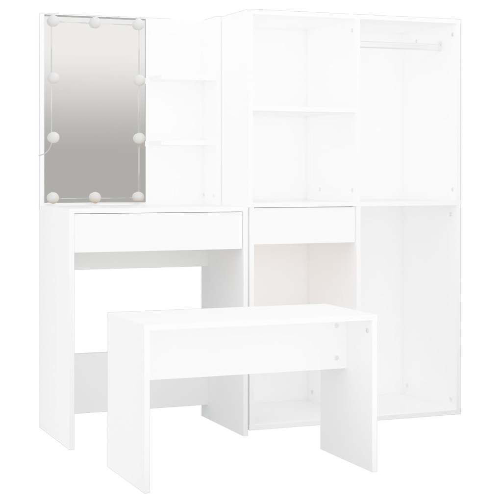 Dressing Table Set with LED Engineered Wood White