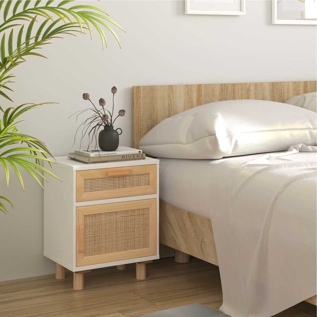 vidaXL Bedside Cabinet Solid Wood Pine and Natural Rattan