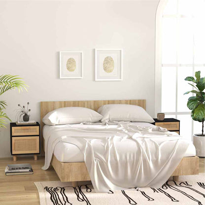 vidaXL Bedside Cabinet | Black | Engineered wood, Solid pinewood, Natural rattan 3