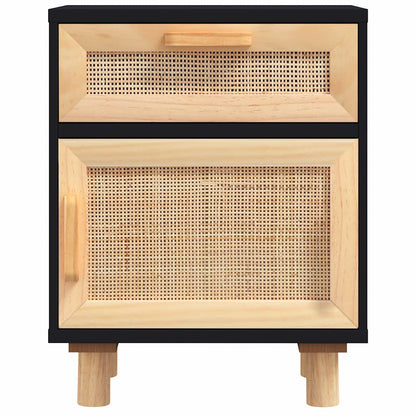vidaXL Bedside Cabinet | Black | Engineered wood, Solid pinewood, Natural rattan 4