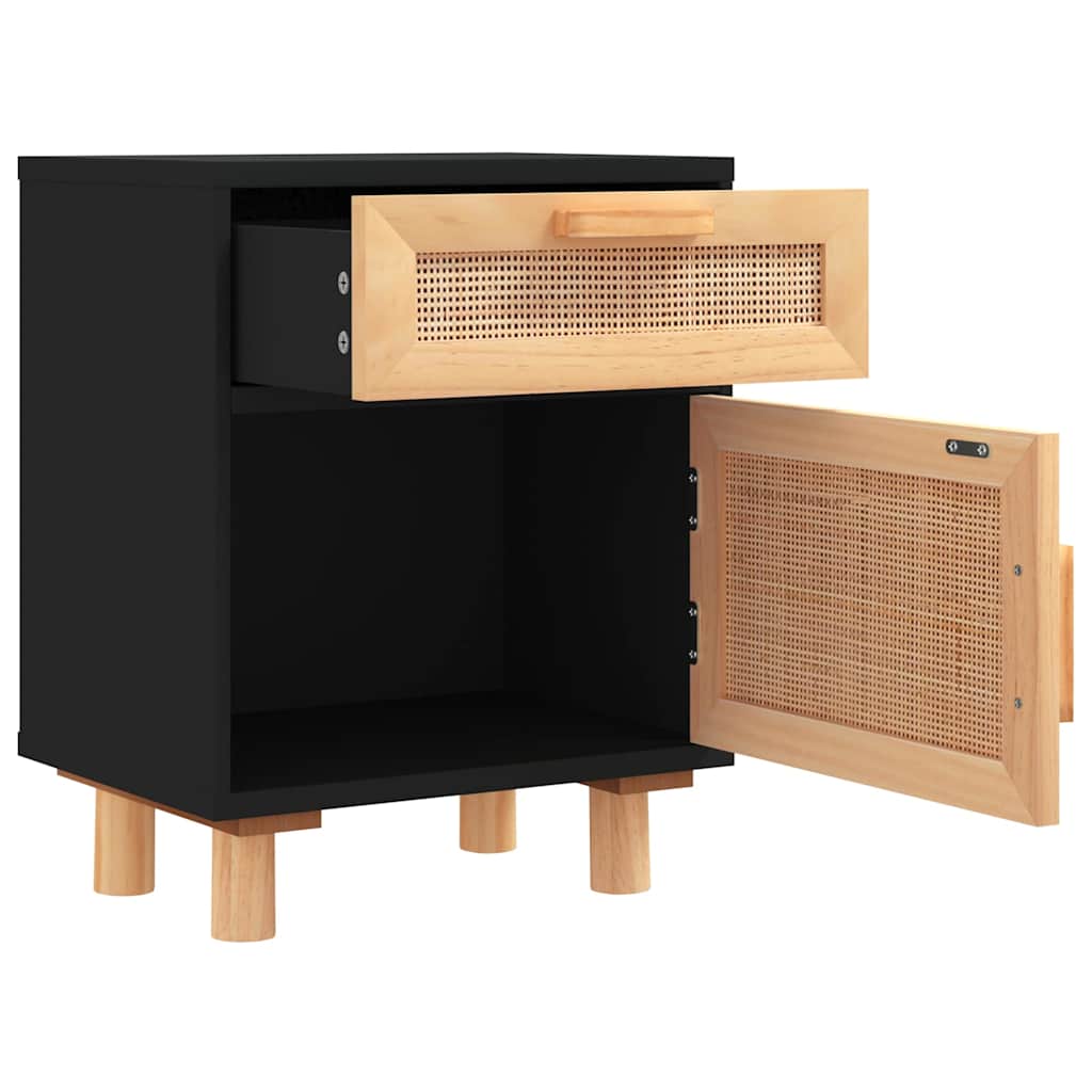vidaXL Bedside Cabinet | Black | Engineered wood, Solid pinewood, Natural rattan 5