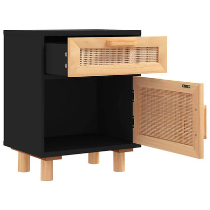 vidaXL Bedside Cabinet | Black | Engineered wood, Solid pinewood, Natural rattan 5