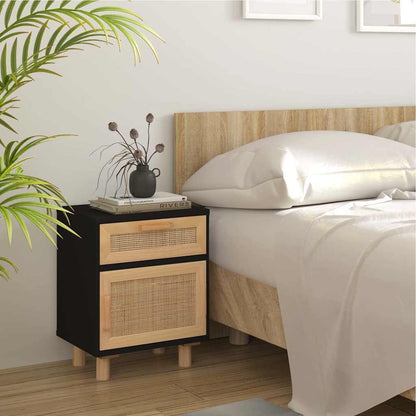 vidaXL Bedside Cabinet | Black | Engineered wood, Solid pinewood, Natural rattan 1