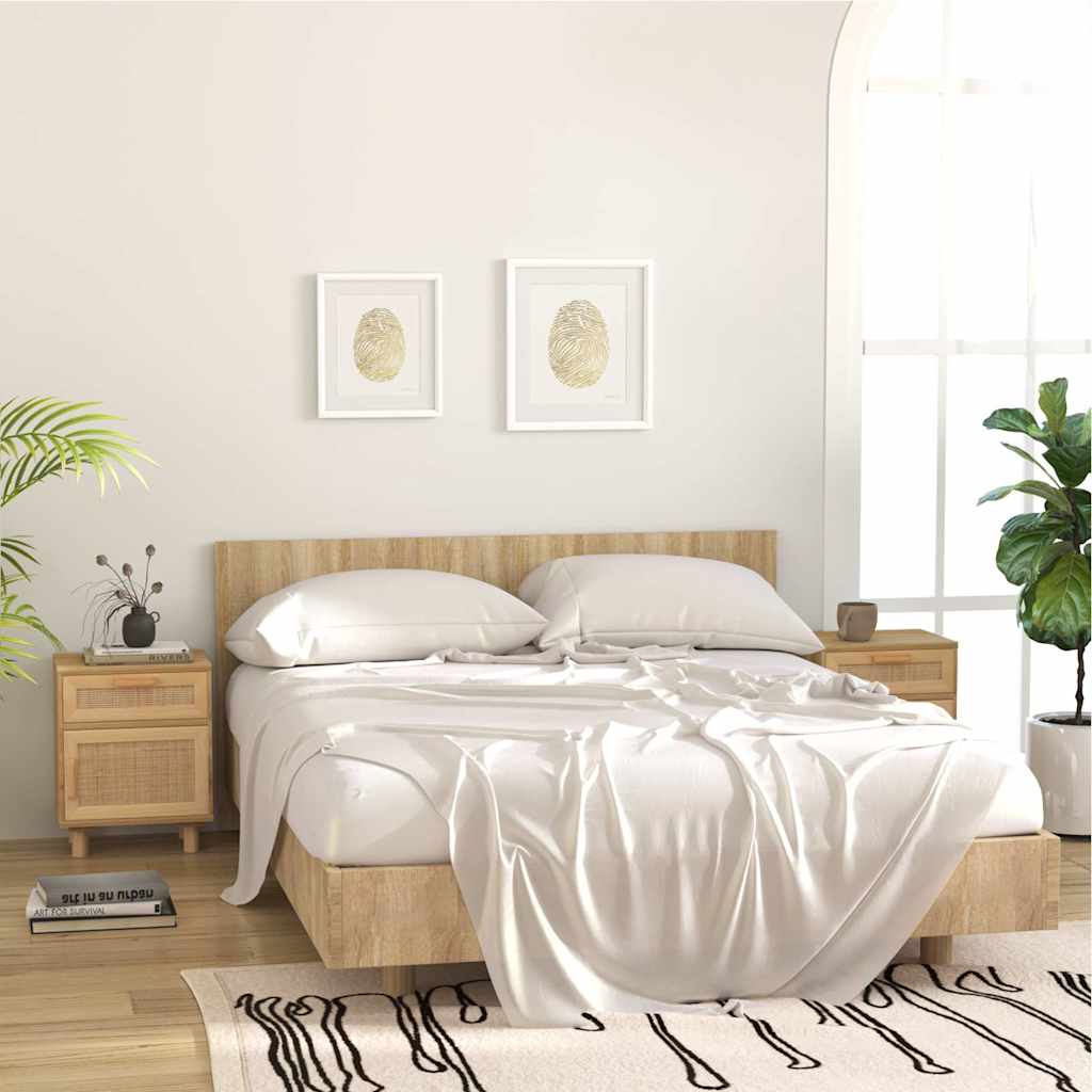 vidaXL Bedside Cabinet | Brown | Engineered wood, Solid pinewood, Natural rattan 3