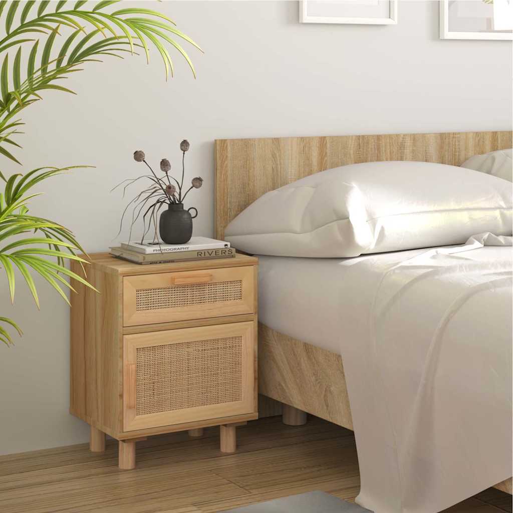 vidaXL Bedside Cabinet | Brown | Engineered wood, Solid pinewood, Natural rattan 1
