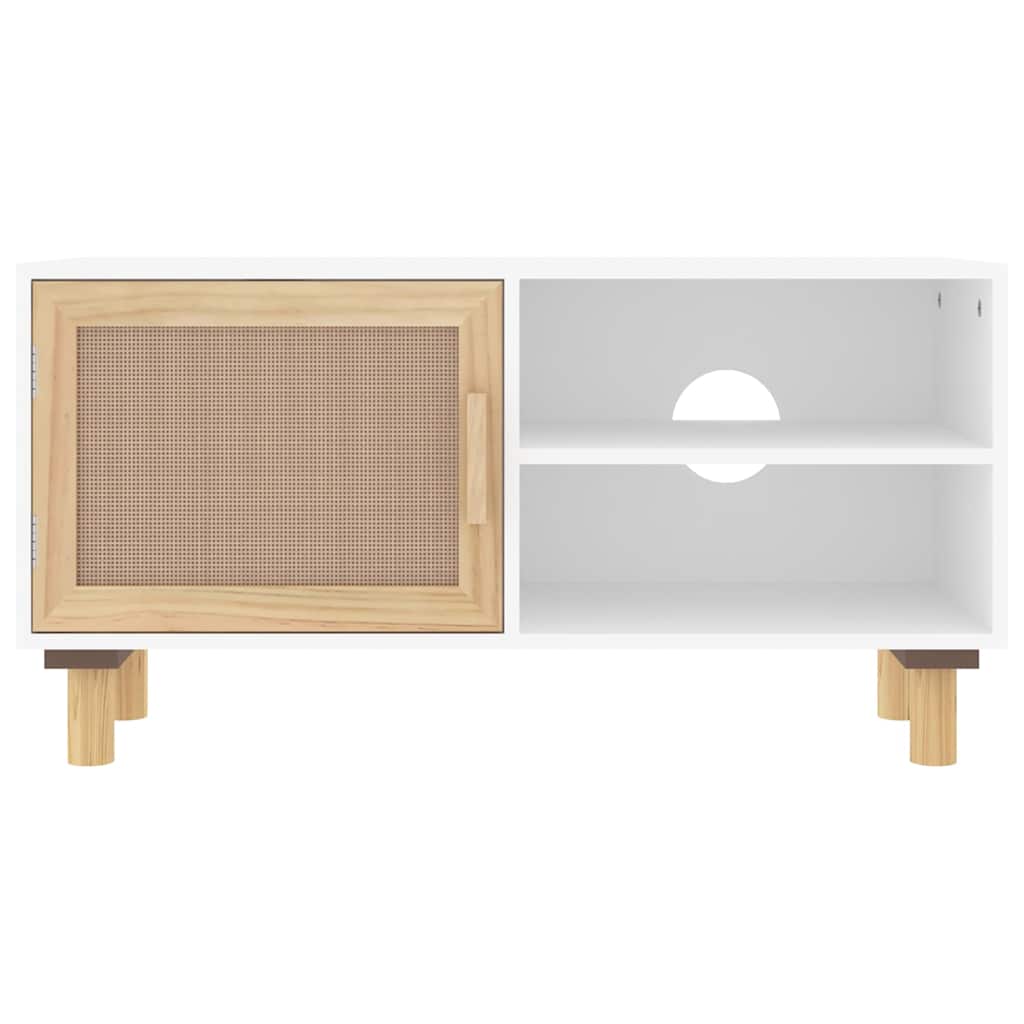 TV Cabinet 80x30x40 cm Solid Wood Pine and Natural Rattan White
