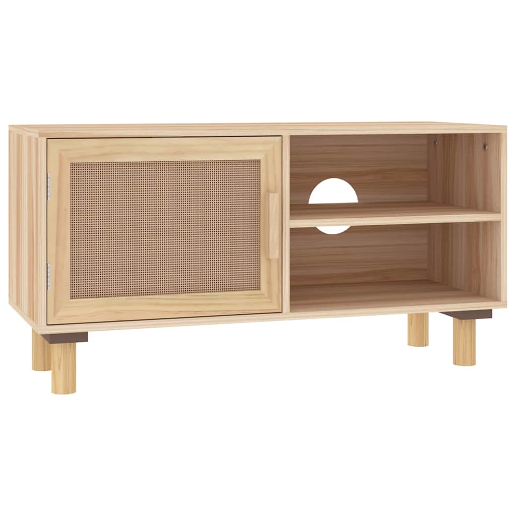 vidaXL Tv Cabinet | Brown | Engineered wood, solid pinewood, natural rattan 2