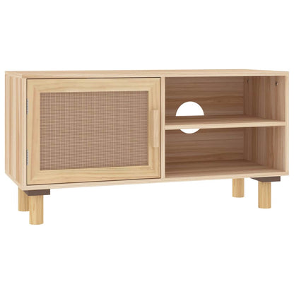 vidaXL Tv Cabinet | Brown | Engineered wood, solid pinewood, natural rattan 2