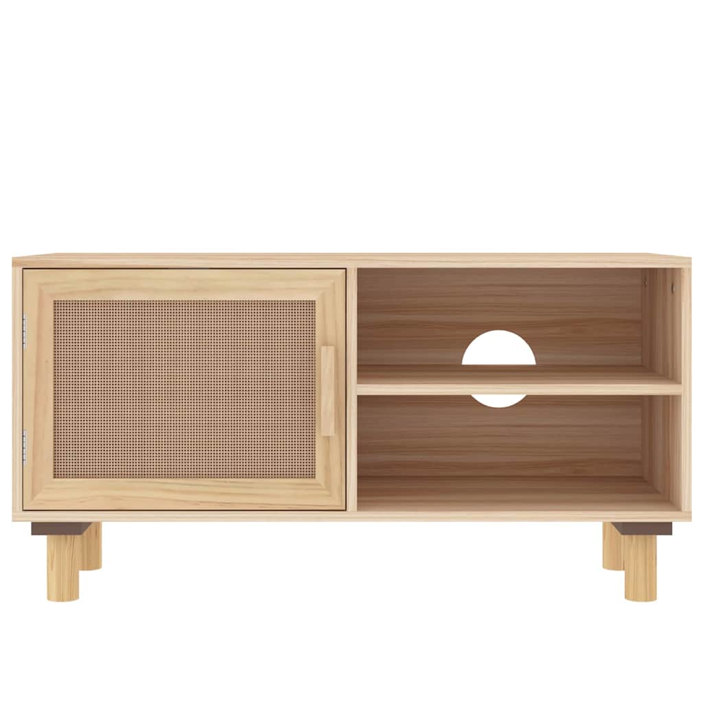 vidaXL Tv Cabinet | Brown | Engineered wood, solid pinewood, natural rattan 4