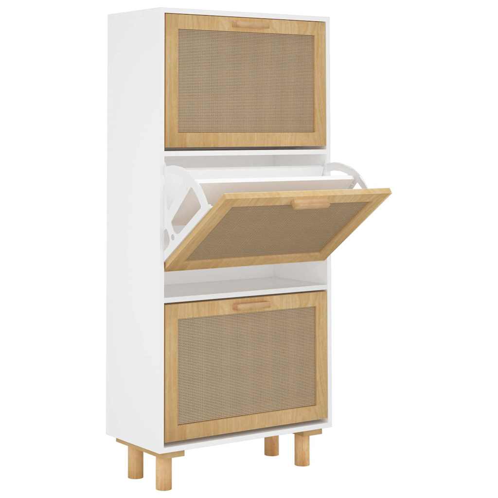 vidaXL Shoe Cabinet White 52x25x115 cm Engineered Wood&Natural Rattan 2