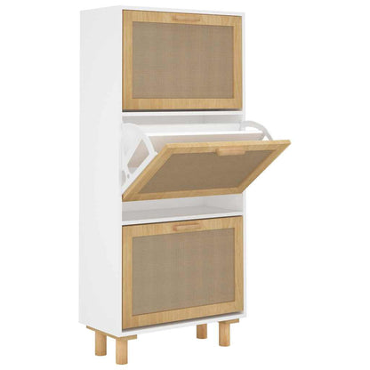vidaXL Shoe Cabinet White 52x25x115 cm Engineered Wood&Natural Rattan 2