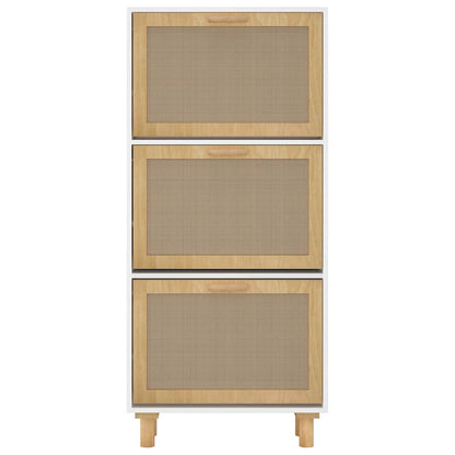 vidaXL Shoe Cabinet White 52x25x115 cm Engineered Wood&Natural Rattan 5