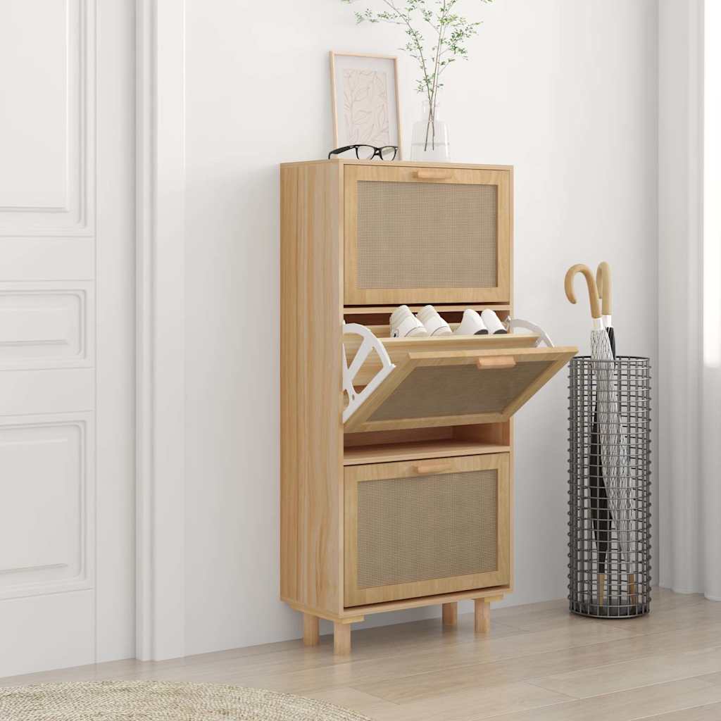 Shoe Cabinet 52x25x115 cm Engineered Wood&Natural Rattan Brown