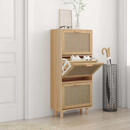Shoe Cabinet 52x25x115 cm Engineered Wood&Natural Rattan Brown